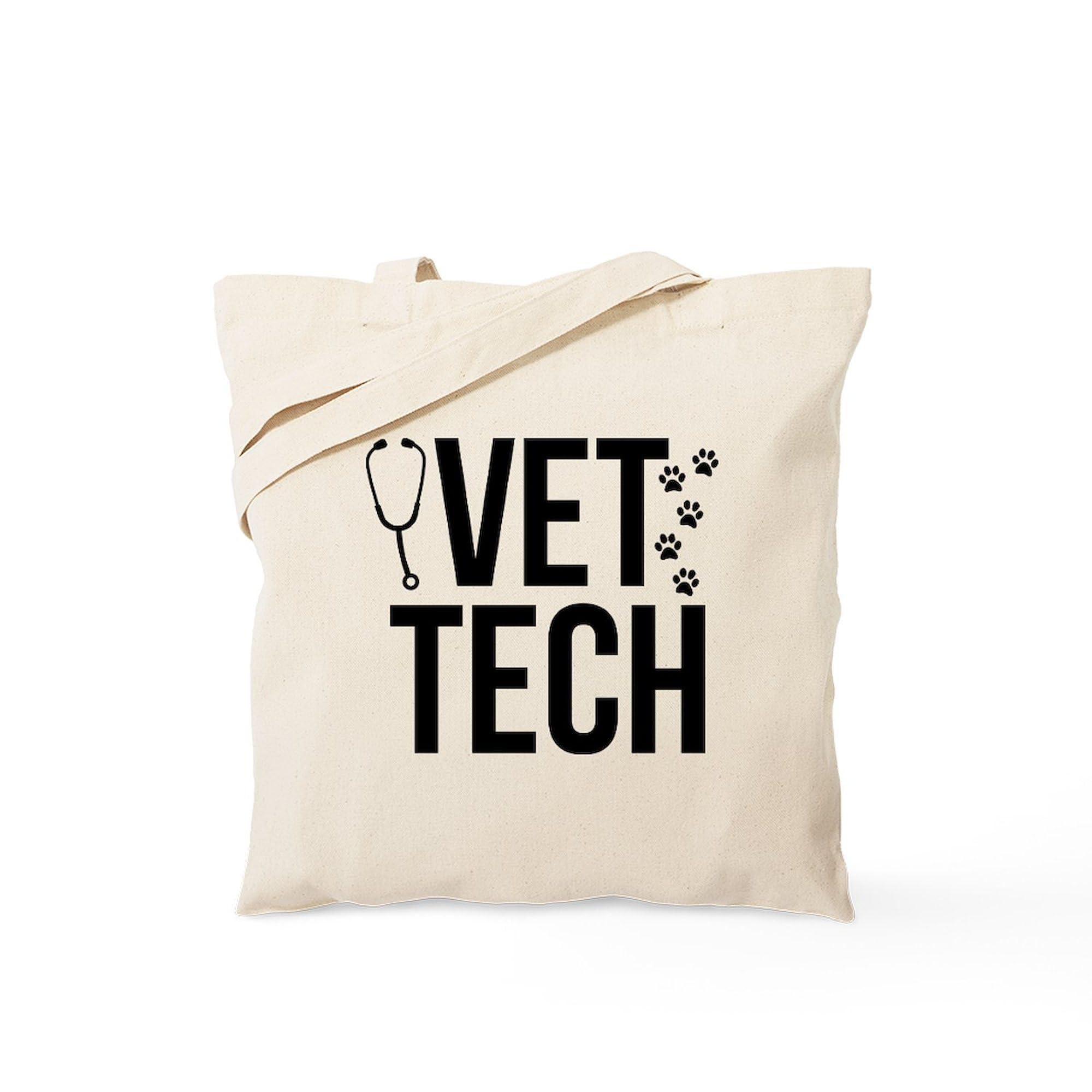 Vet Tech Tote Bag - Natural Canvas Reusable Shopping Bag for Veterinary Technicians | Perfect for Work, School & Grocery Shopping