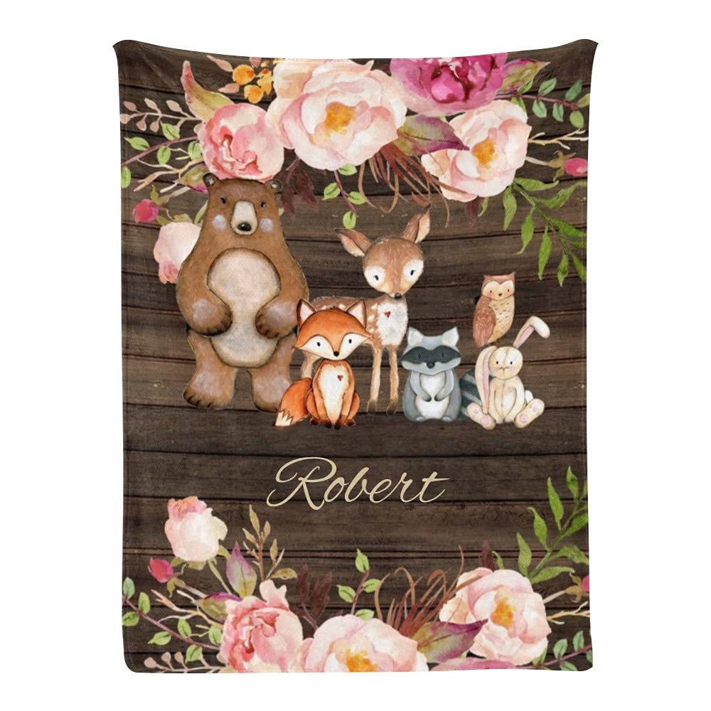 Personalized Baby Blanket with Name - Super Soft Fleece Nursery Blanket 30x40 Inches for Boys & Girls | Custom Animal Floral Design | Perfect for Baby Showers, Birthdays & Nursery Decor