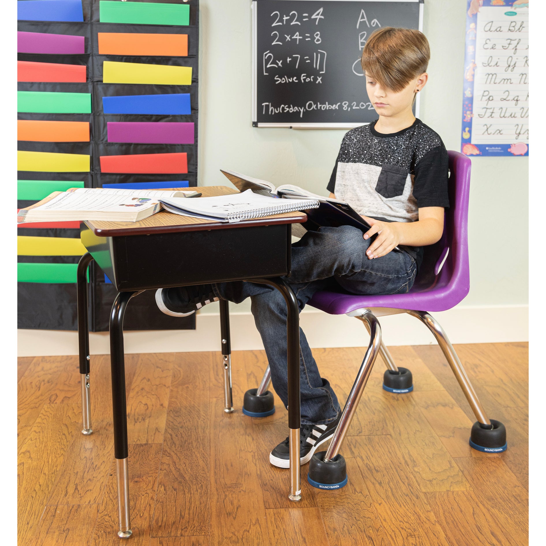 Bouncyband Wiggle Wobble Chair Feet - Sensory Fidget Chair Bands for Kids, Improve Focus & Movement in Classroom, Office & Home Use