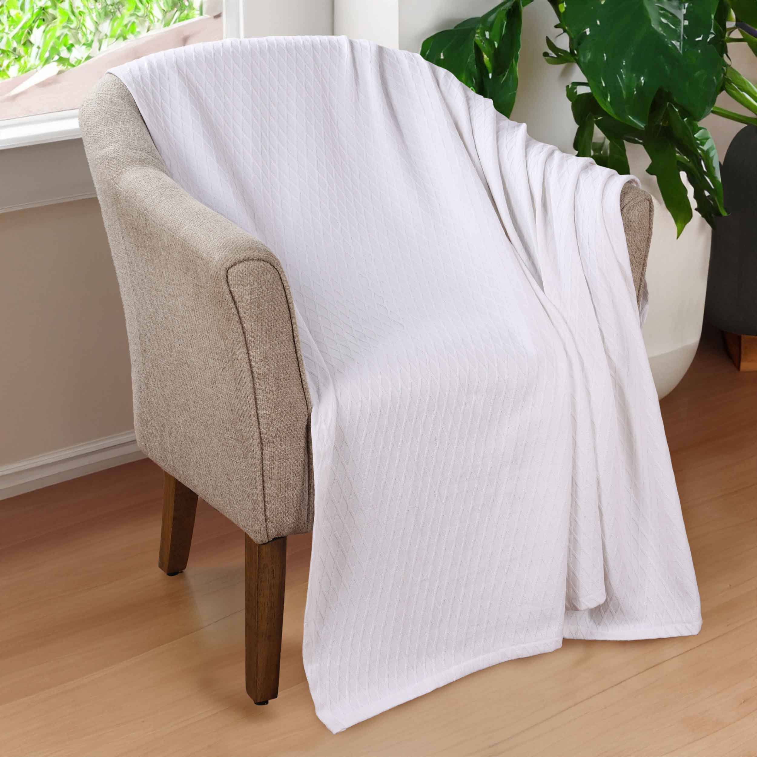 Premium Cotton All-Season Diamond Pattern Bed Blanket & Sofa Throw - Soft Cozy Blanket for Bedroom, Living Room, Travel and Gift Giving