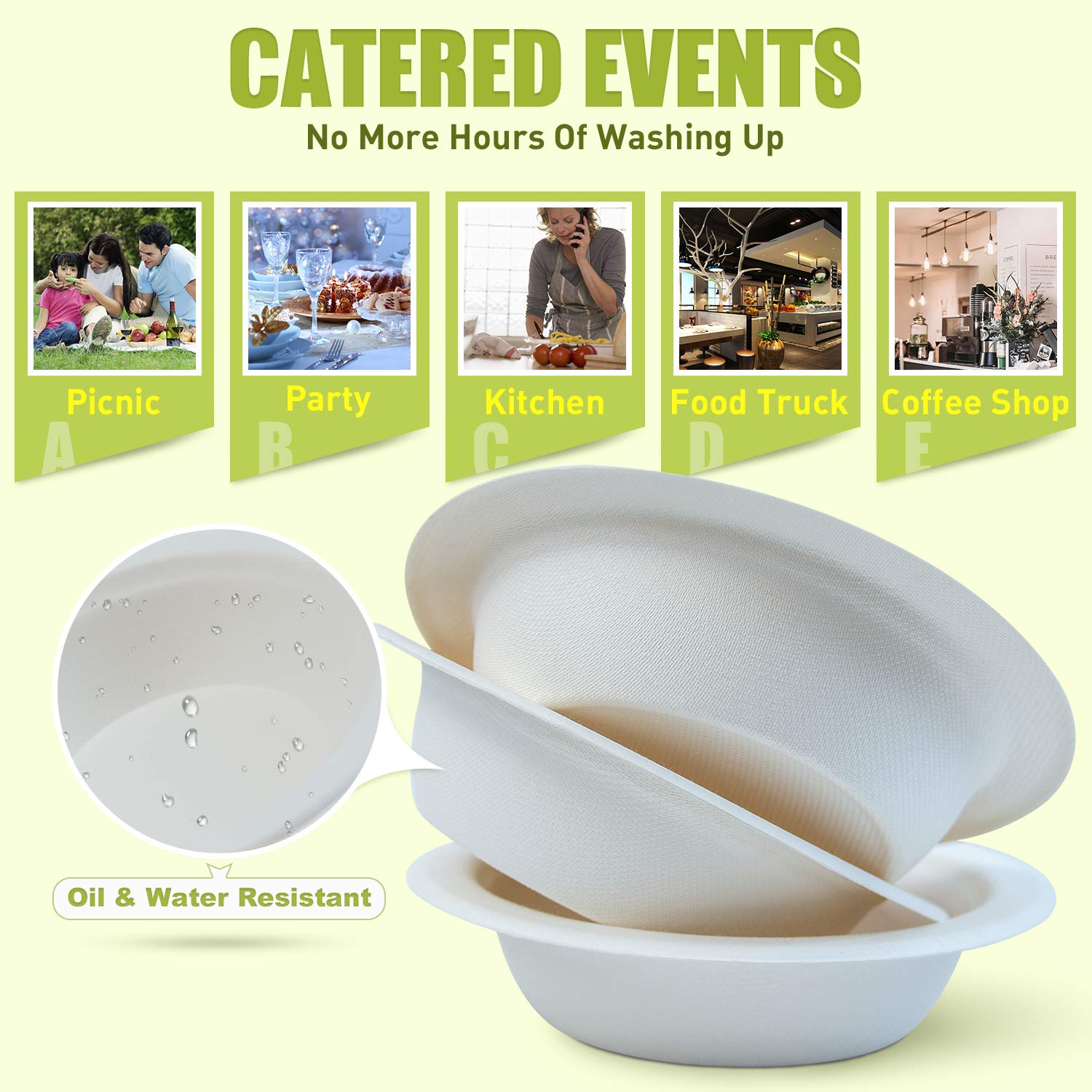 16 oz Compostable Bowls (1000 Count) - Eco-Friendly Disposable Tableware Made from Natural Sugarcane Fiber - Perfect for Parties, Picnics, and Everyday Use