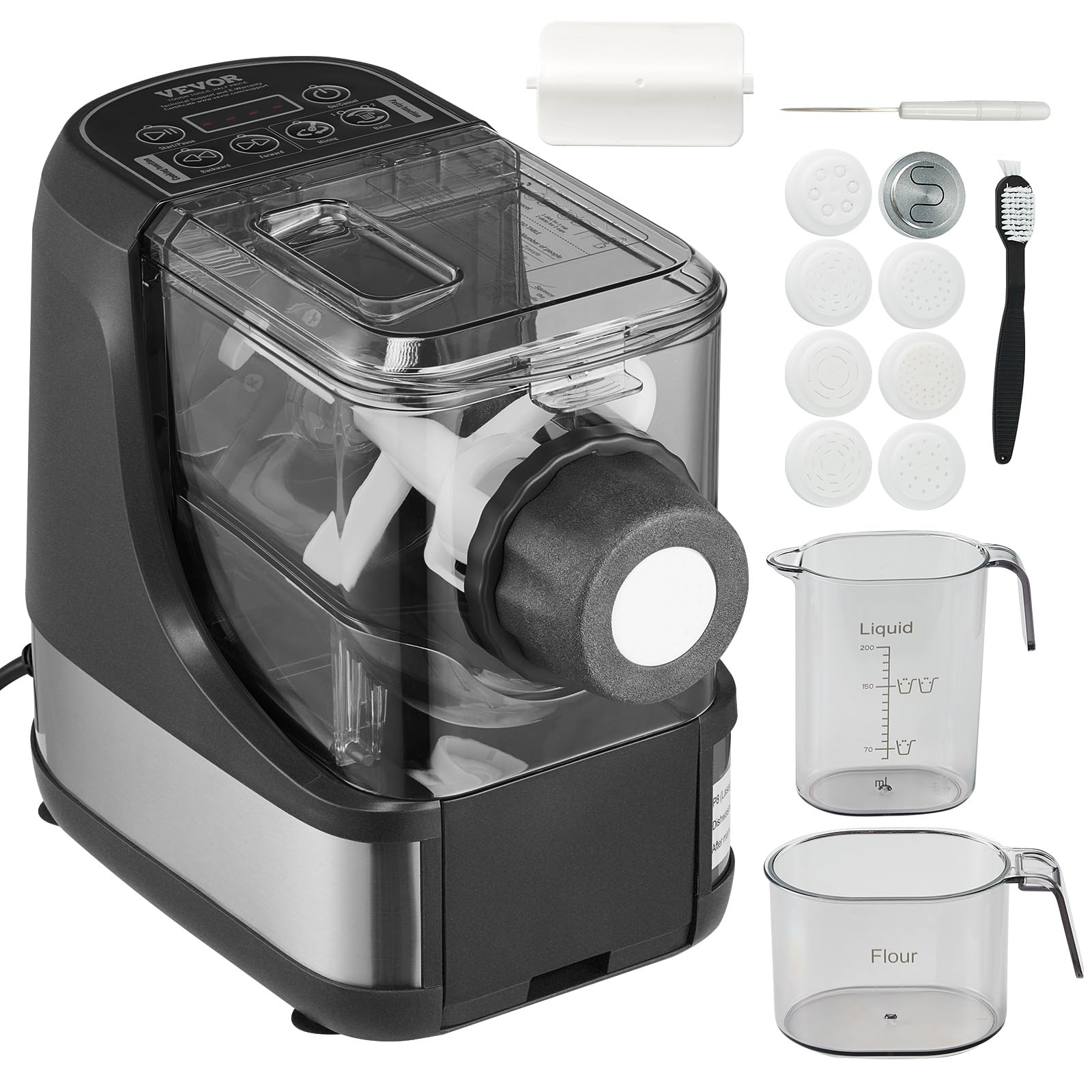 VEVOR 150W Automatic Electric Pasta Maker Machine - 8 Pasta Shapes, 4 Intelligent Modes, 500g Flour Capacity with Measuring Cups & Cleaning Brush for Home Kitchen | Perfect for Fresh Homemade Pasta, Italian Dishes & Family Cooking