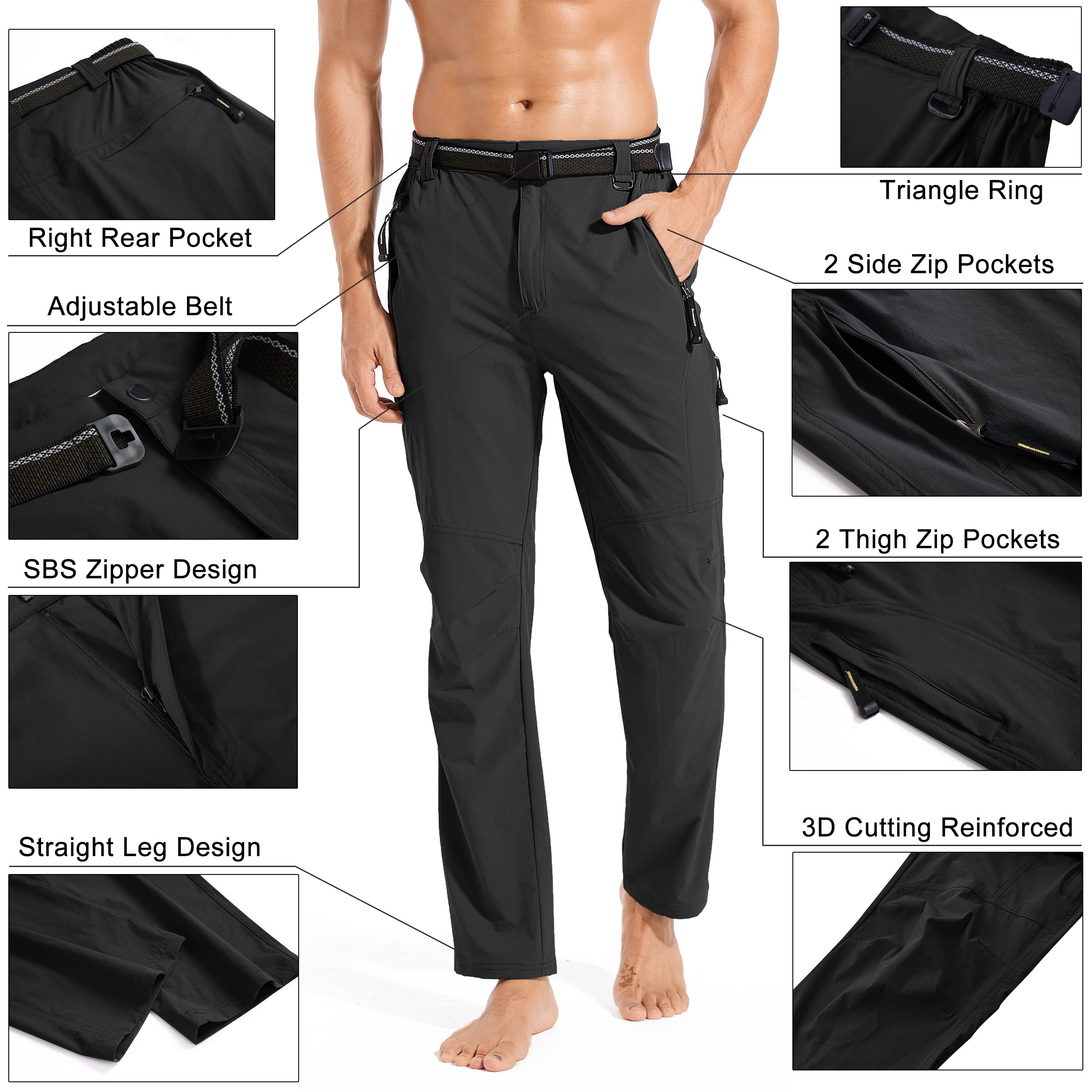 Men's Quick-Dry Hiking Cargo Pants - Water Resistant Lightweight Outdoor Work Pants with Breathable Fabric & Zipper Pockets - Perfect for Mountain Climbing, Camping and Outdoor Adventures
