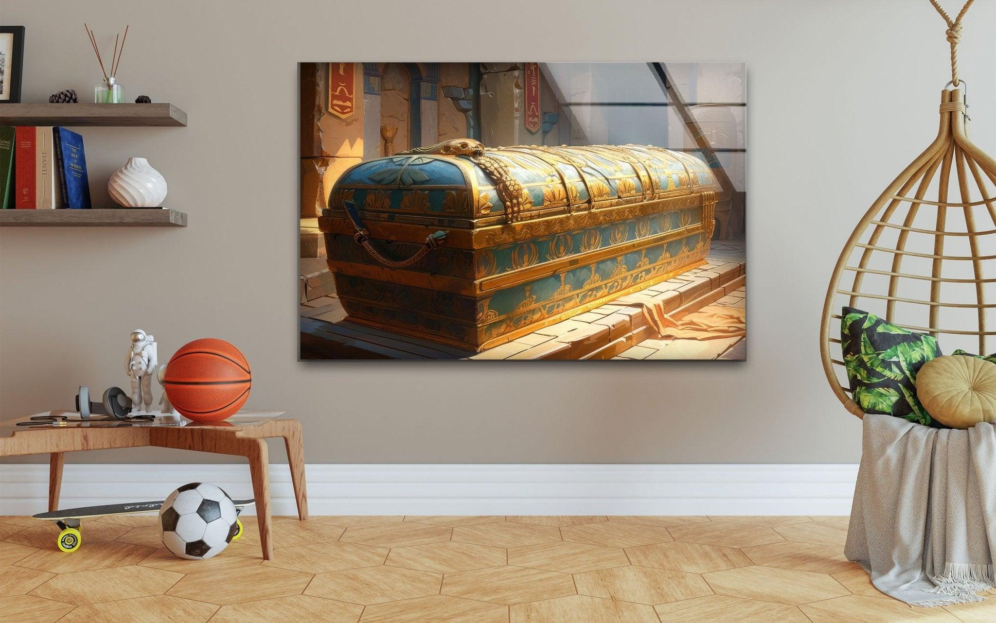 Ancient Pharaoh Tomb Glass Wall Art - Egyptian Pharaoh Decor for Home & Office - Perfect for Living Room, Bedroom, or Office Wall Decor