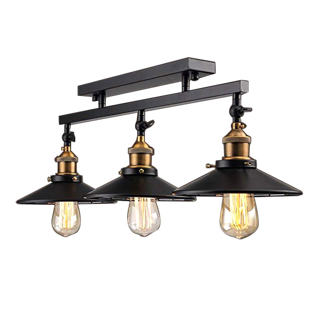 NIUYAO Vintage Industrial 3-Light Semi Flush Mount Ceiling Light Fixture - Rustic Chandelier for Kitchen Island, Dining Room & Living Room | Perfect for Farmhouse, Loft & Industrial Style Home Decor