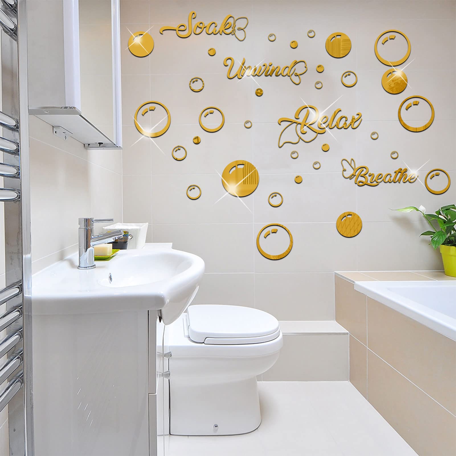 60 Pieces 3D Acrylic Mirror Wall Stickers - DIY Removable Mirror Decals for Bathroom, Bedroom & Living Room - Gold Circle Bubbles Home Decor - Perfect for Wall Art, Kids Room & Party Decorations