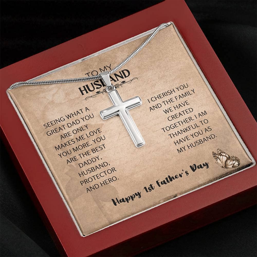Handmade Cross Necklace for Husband - Unique 1st Father's Day Gift, Thoughtful Present from Wife - Perfect for Anniversary, Birthday & Special Occasions