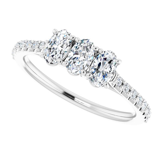 0.80 Carat Oval & Round Cut Diamond Wedding Band - 3 Stone Engagement Ring for Women - Perfect for Bridal, Anniversary & Special Occasions