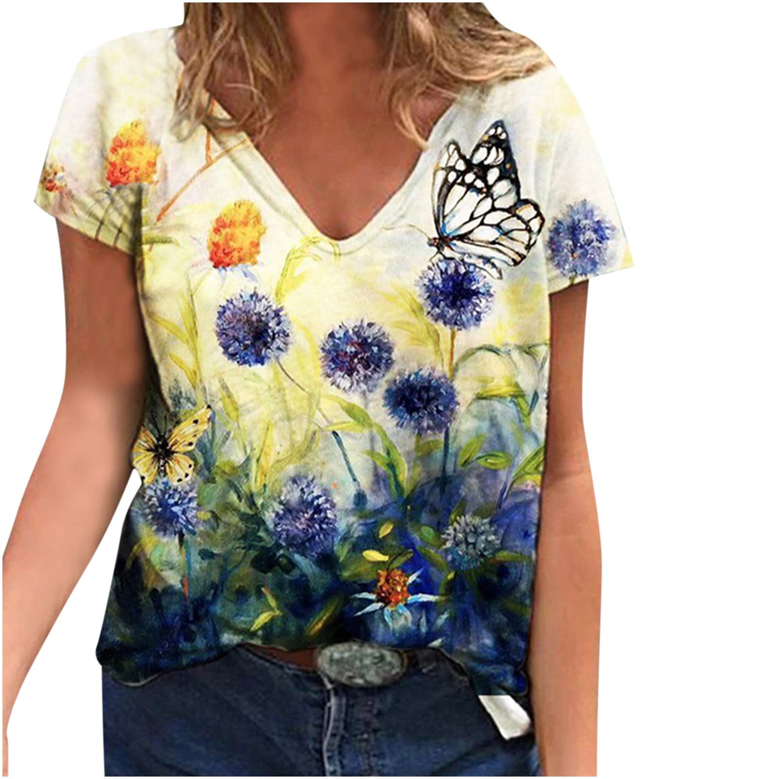 Women's Summer V-Neck T-Shirts - Sexy Casual Short Sleeve Loose Blouse for Plus Size | Perfect for Beach Outings, Date Nights & Everyday Wear