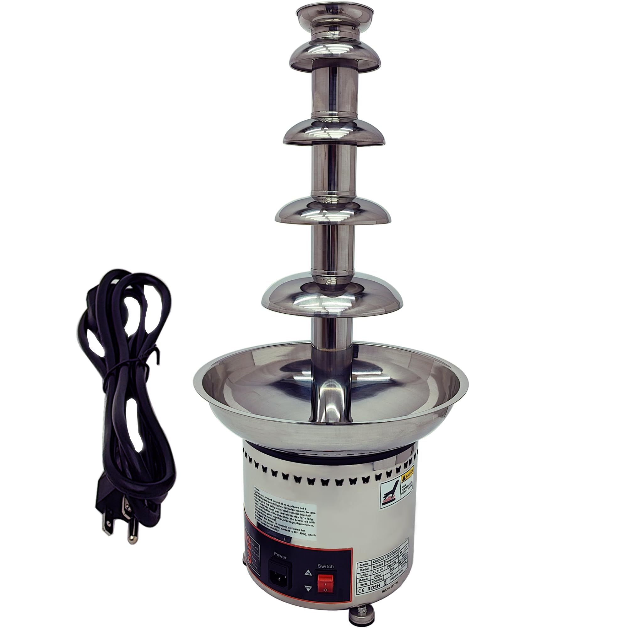 5-Tier Stainless Steel Chocolate Fountain Machine - 110V Hot Chocolate Melting Fondue Fountain for Weddings, Parties, Birthdays | Perfect for Dessert Buffets, Catering Events & Holiday Gatherings