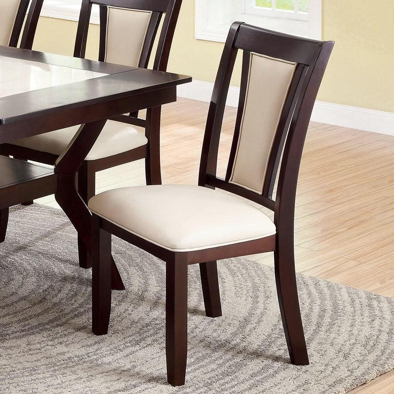 Modern Set of 2 Dark Cherry & Ivory Solid Wood Side Chairs with Padded Leatherette Upholstered Seats - Kitchen & Dining Room Furniture for Home Decor