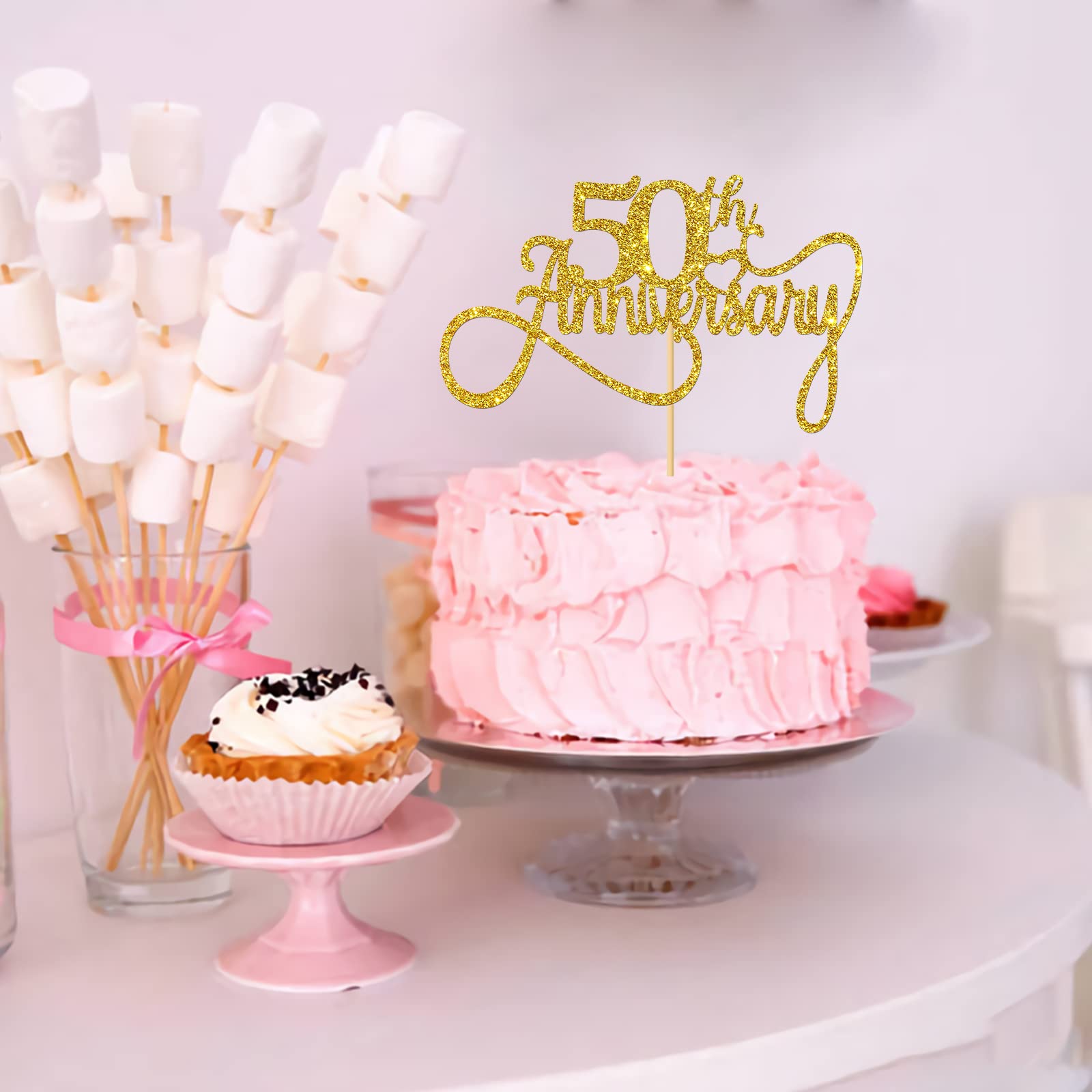 Gold Glitter 50th Anniversary Cake Topper - Happy 50th Birthday & Wedding Celebration Decor - Perfect for Milestone Birthday Parties, Golden Anniversary Cakes, and Special Occasion Dessert Decorations