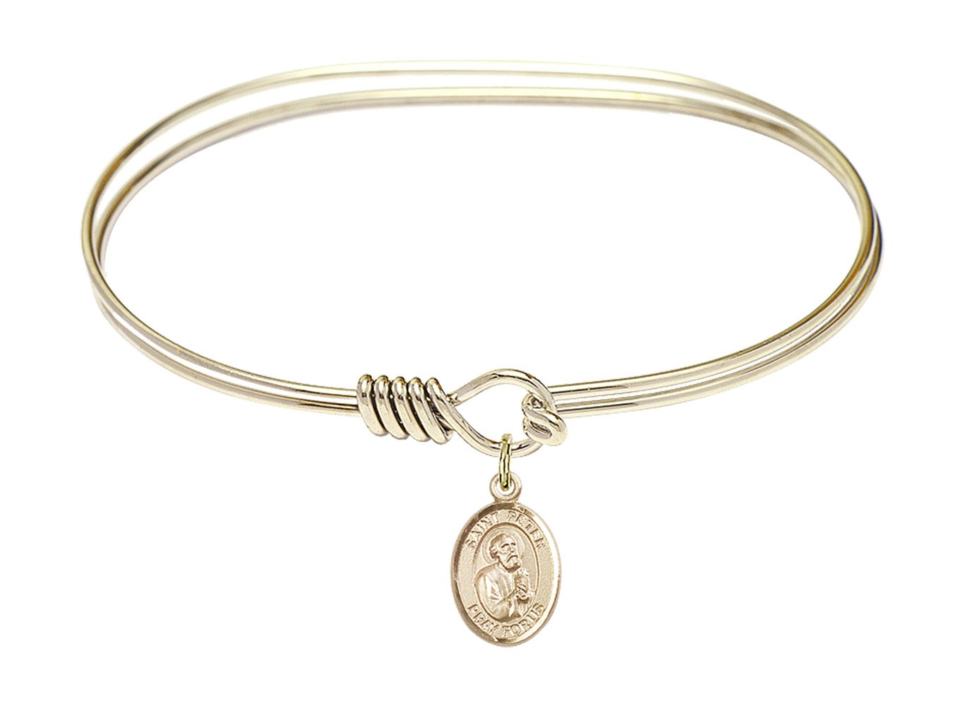F A Dumont 7 Inch Oval Eye Hook Bangle Bracelet with St. Peter The Apostle Charm - Elegant Religious Jewelry for Women, Perfect for Church, Weddings & Special Occasions