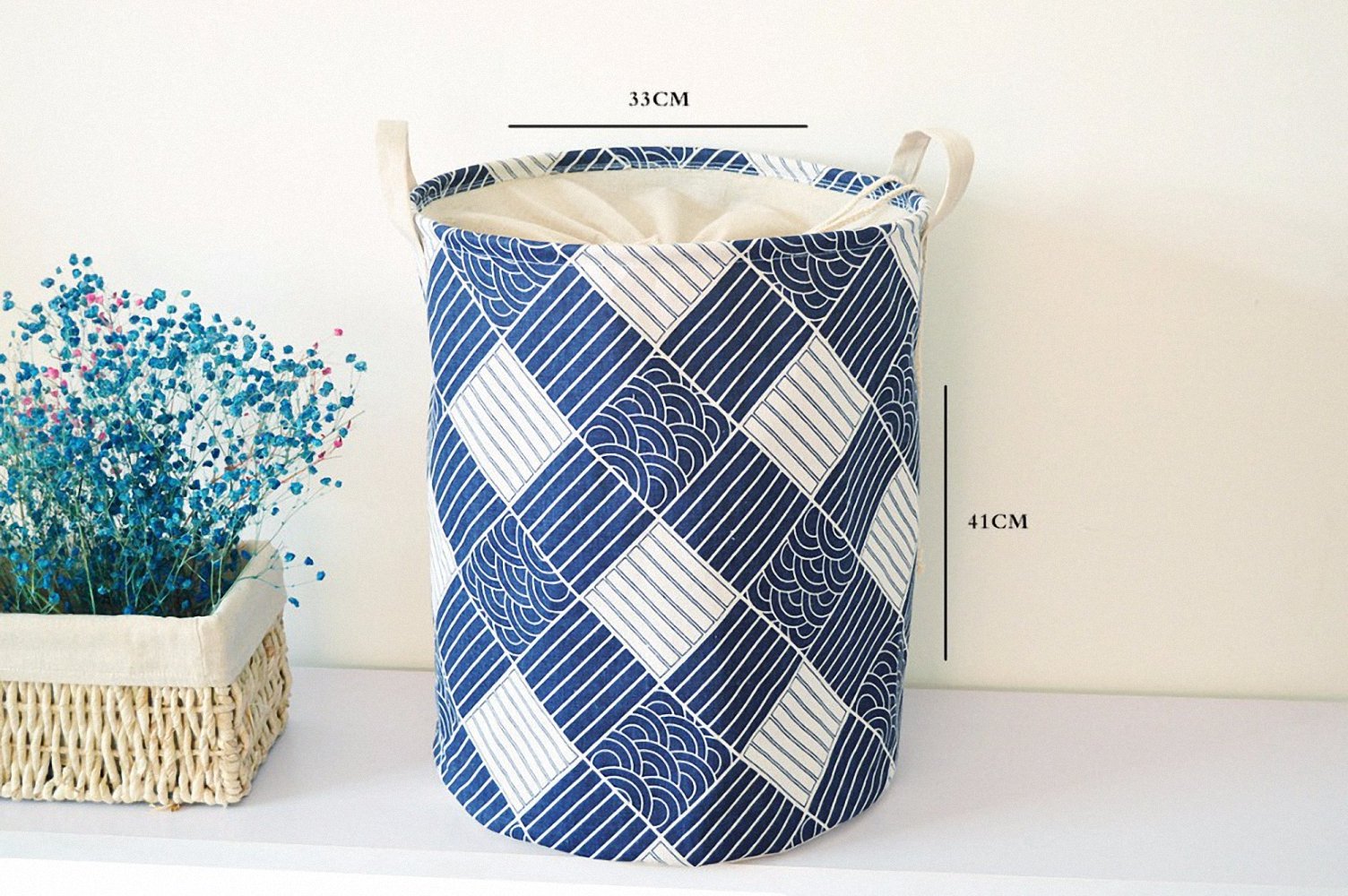 Foldable Cotton Linen Laundry Basket Organizer - Collapsible Dirty Clothes Hamper & Toy Storage Bin - Perfect for Nursery, Dorm Room, and Bathroom Organization (1-Pack)