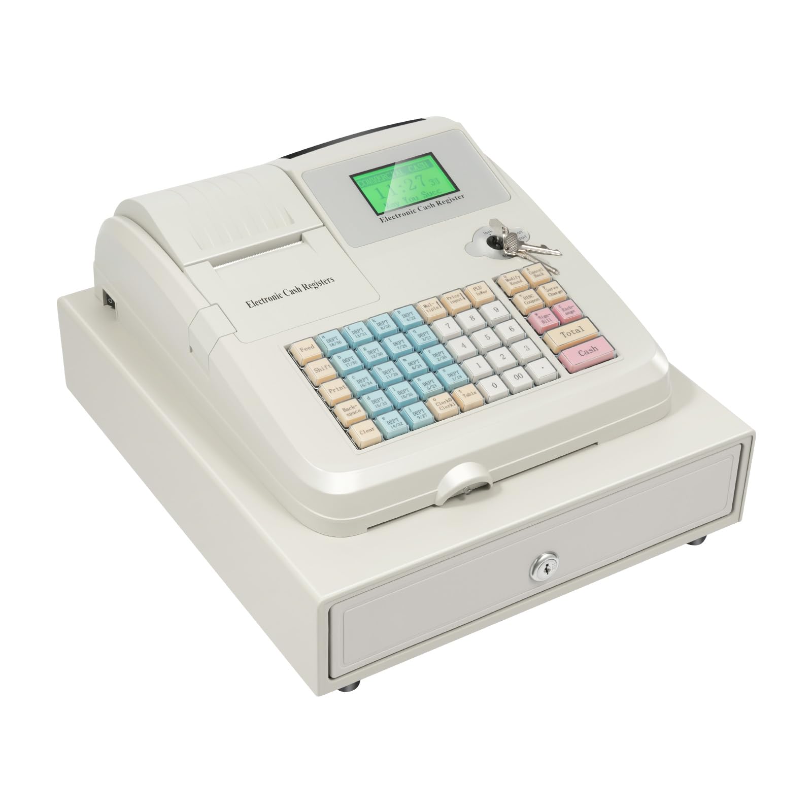 48-Key Electronic Cash Register with 8-Digit LED Display, Cash Drawer & Thermal Receipt Printer - POS System for Small Business Retail Stores (White) | Ideal for Convenience Stores, Restaurants & Boutiques