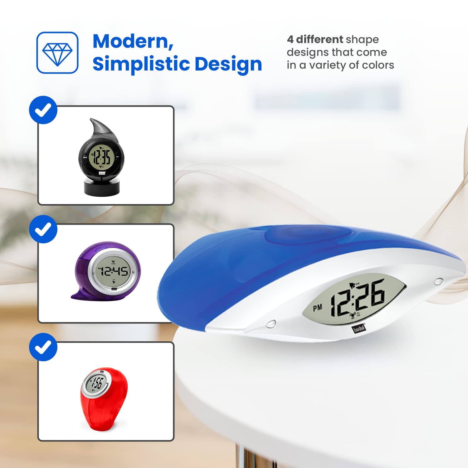 Bedol Eco-Friendly Water-Powered Alarm Clock – No Batteries or Electricity Needed – Recyclable & Modern Design – 4”x3.5” Bedroom Clock – Perfect for Sustainable Living, Kids' Rooms & Unique Gifts