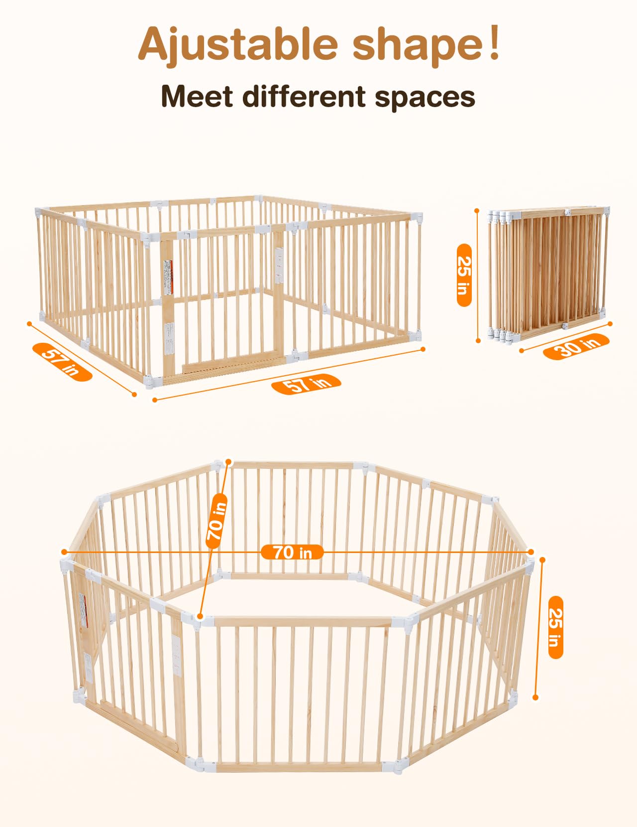 Kidirect Foldable Wooden Playpen for Babies & Toddlers - Extra Large Baby Gate Playpen with Adjustable Shape, Pre-Assembled Indoor/Outdoor Activity Center - Perfect for Home, Nursery, Daycare & Backyard Playtime