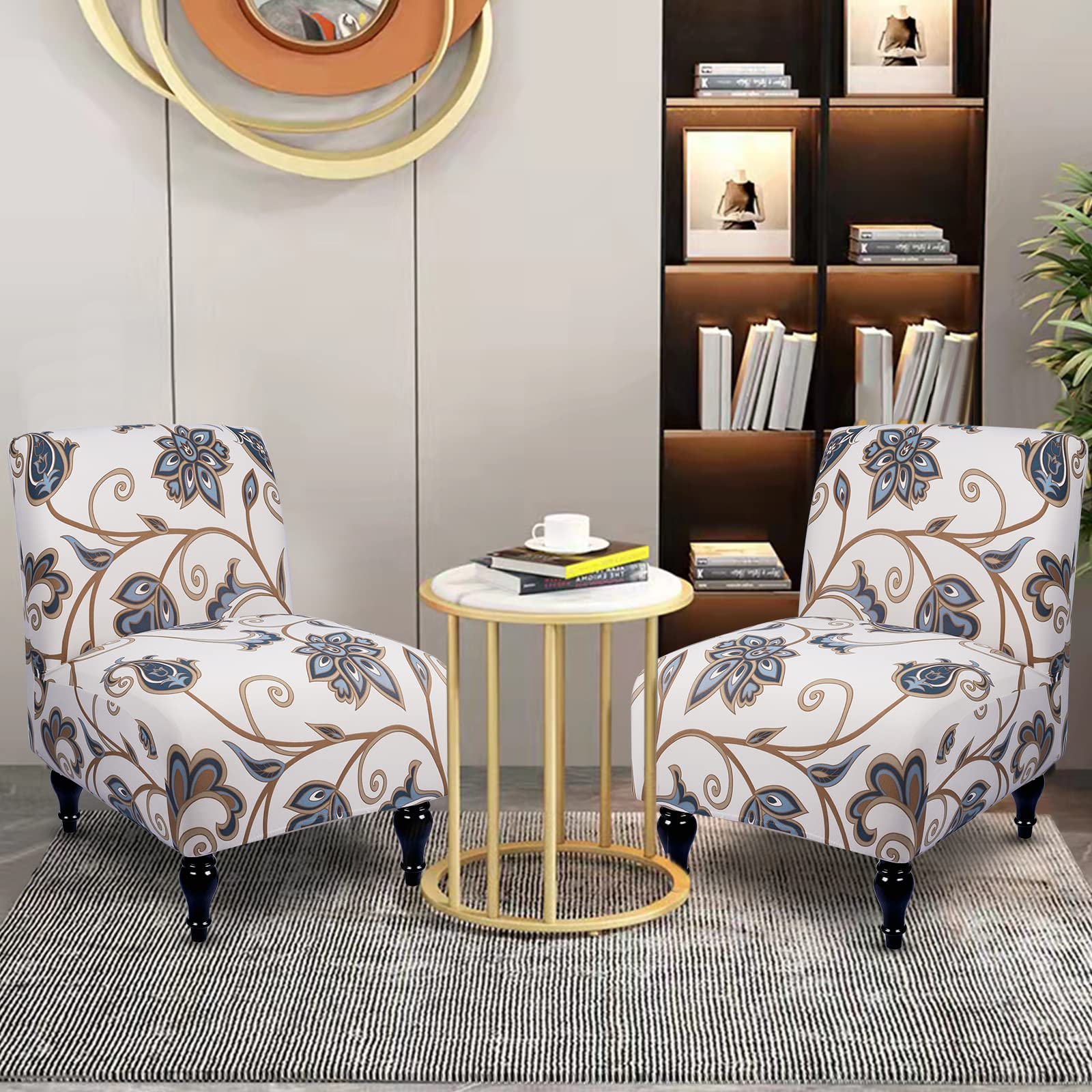 Liykimt Armless Accent Slipper Chair Slipcover - Stretch Spandex Fabric Removable Cover for Armless Chairs - Furniture Protector for Living Room & Dining Room (Beige/Coffee, 1 Pack) - Perfect for Home Decor, Guest Seating & Small Space Furniture