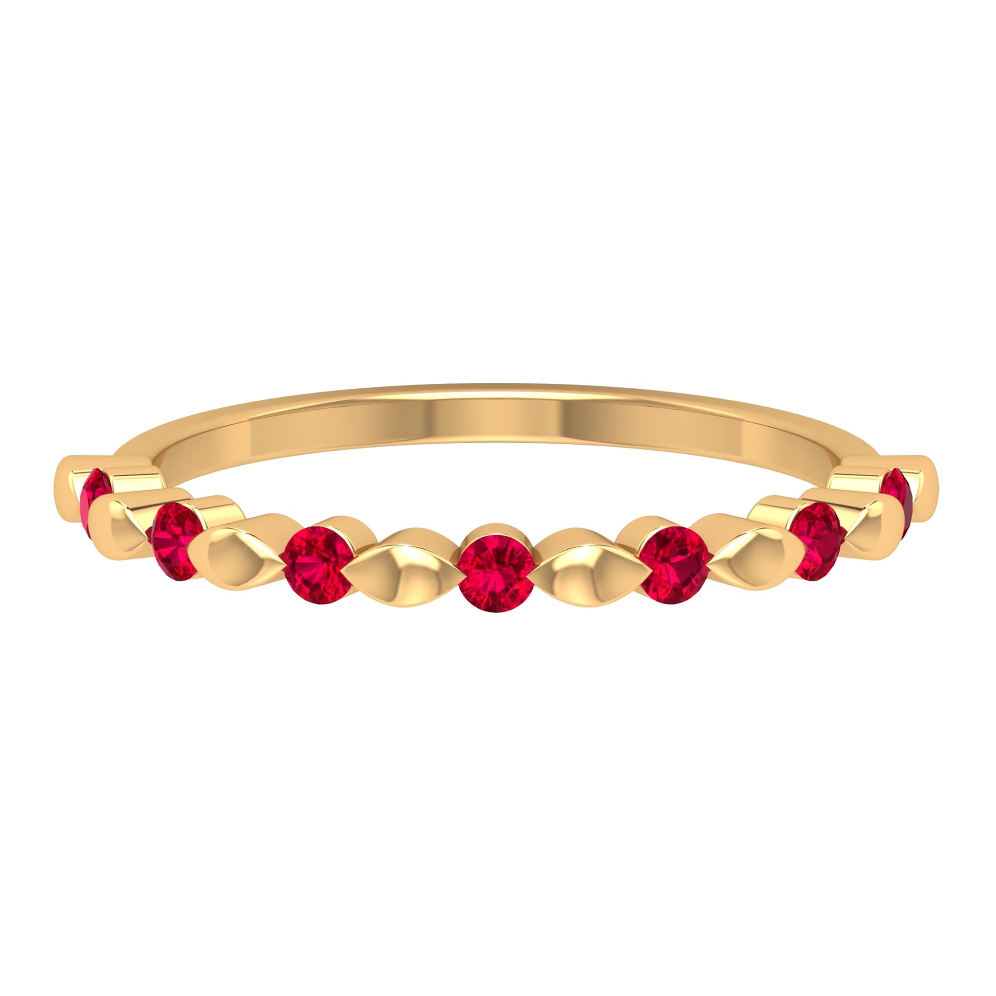 1/4 CT Ruby Half Eternity Ring - 14K Solid Gold Ruby & Gold Leaf Band for Women - Perfect for Anniversary, Engagement & Valentine's Day Gifts