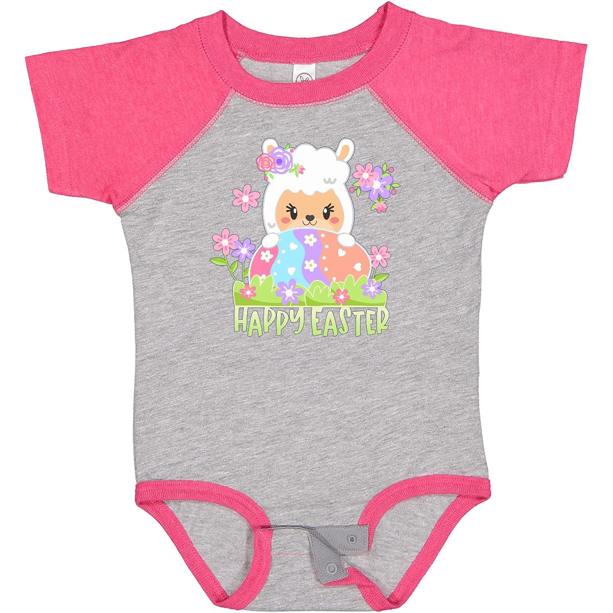 Inktastic Happy Easter Llama with Spring Flowers and Egg Baby Bodysuit - Cute Easter Outfit for Infants & Toddlers - Perfect for Easter Photos, Egg Hunts & Spring Celebrations