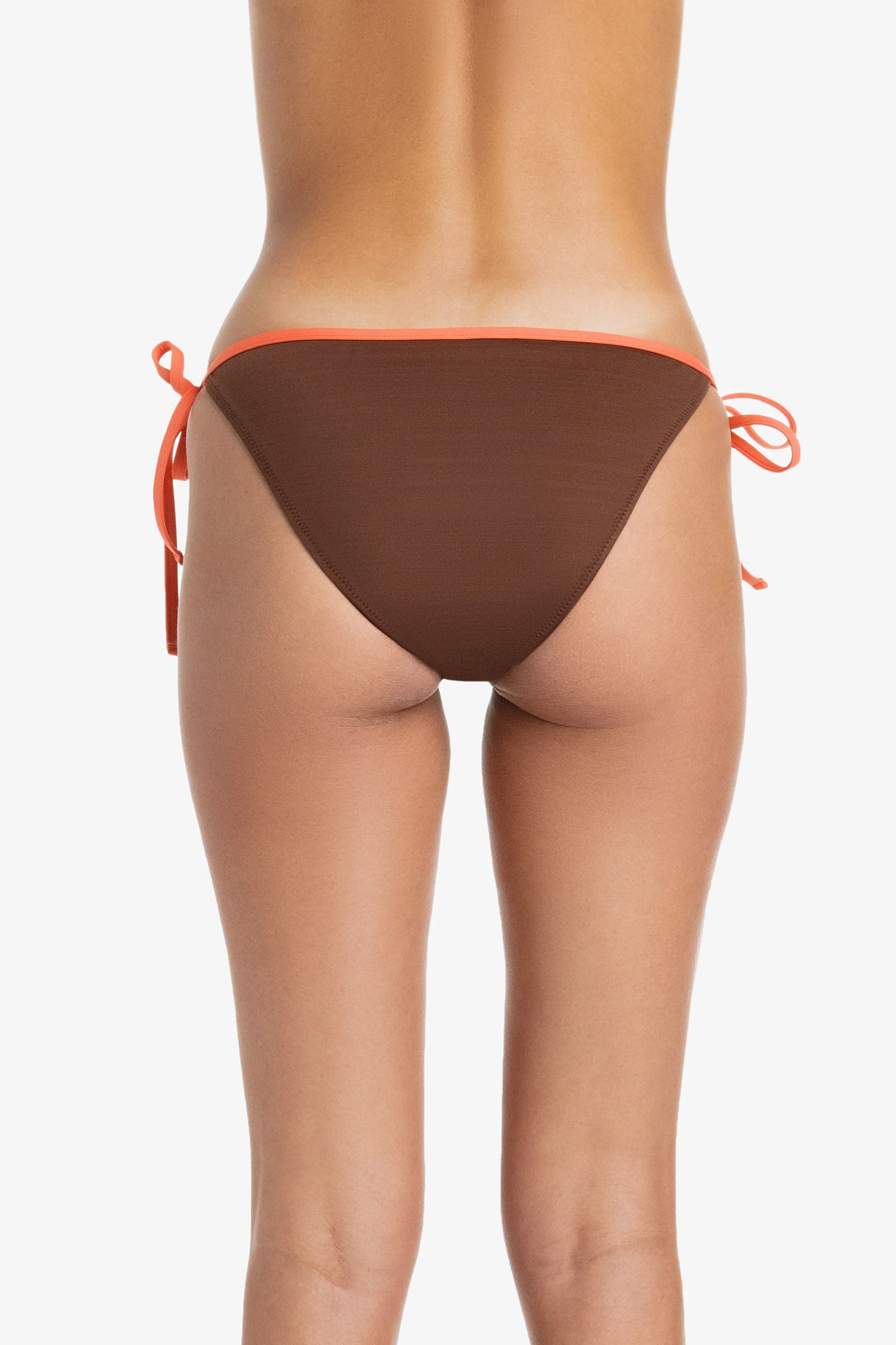 Textured Chocolate Coral String Bikini Bottom with Binding - Perfect for Beach Vacations & Poolside Relaxation