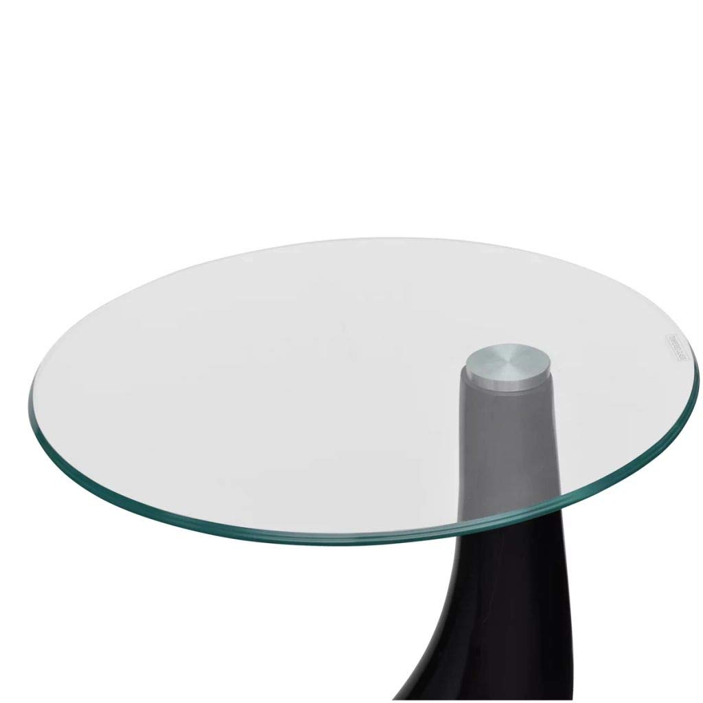 FAMIROSA 2-Piece Round Tempered Glass Coffee Table Set with Teardrop Base - Modern Side Table for Living Room, Sofa, Couch & Nightstand - Durable Black Glass Tabletop for Home Decor & Small Space Furniture