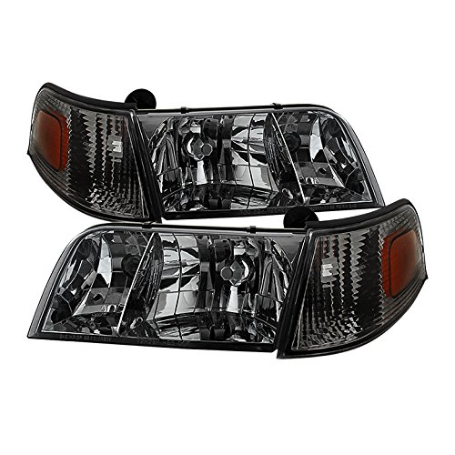 XTune Crown Victoria Crystal Headlights with Corner Lights - Smoke Lens & Chrome Housing - High Performance LED Lighting for Night Driving & Car Customization