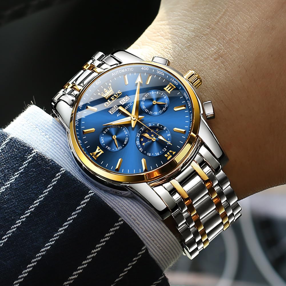 OLEVS Men's Automatic Skeleton Mechanical Watch - Self Winding Luxury Dress Wristwatch with Luminous Hands & Waterproof Design - Perfect for Business, Formal Events & Everyday Wear