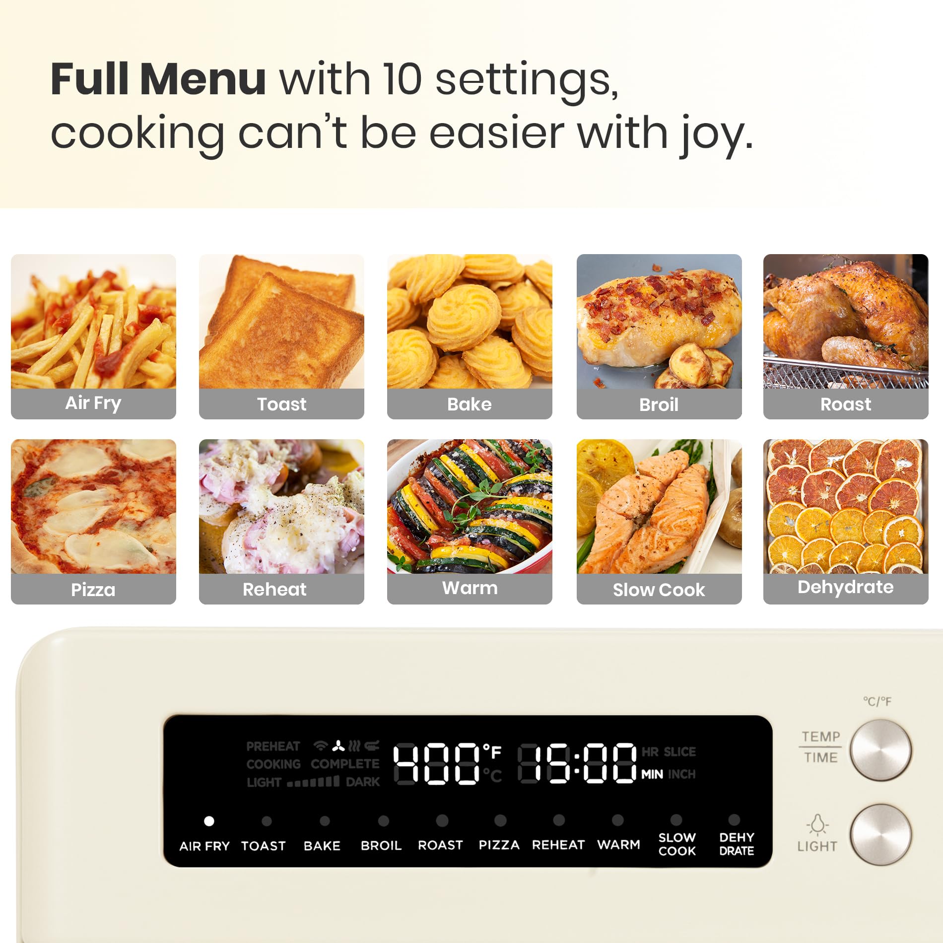 **10-in-1 Retro Infrared Air Fryer Toaster Oven Combo – Extra Large 6-Slice Countertop Convection Oven with Enamel Baking Pan & Recipe Book – Easy Clean, Almond Yellow – Perfect for Baking, Roasting & Air Frying**    *(Use Cases: Ideal for family meals, quick snacks, healthy cooking, and entertaining guests.)*