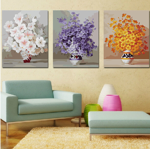 DIY Hand-Painted Oil Painting by Numbers - 3-Piece Floral Canvas Art Set (40x50cm) for Home Wall Decor - Perfect for Living Room, Bedroom & Gift Giving