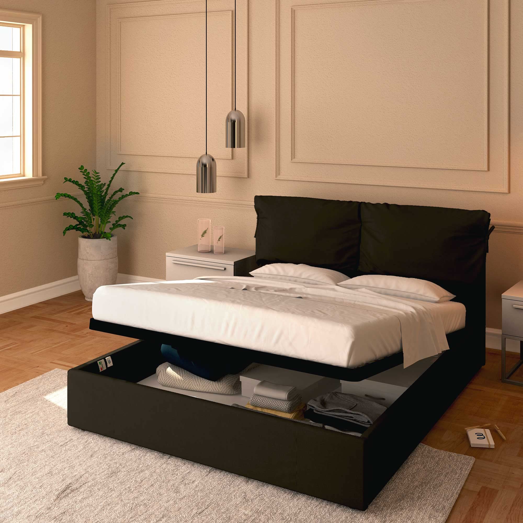 Baldiflex Licia Soft Queen Size Bed Frame with Storage, Synthetic Leather Upholstery, Slatted Base - Dark Brown, 180x190cm - Perfect for Master Bedrooms & Guest Rooms