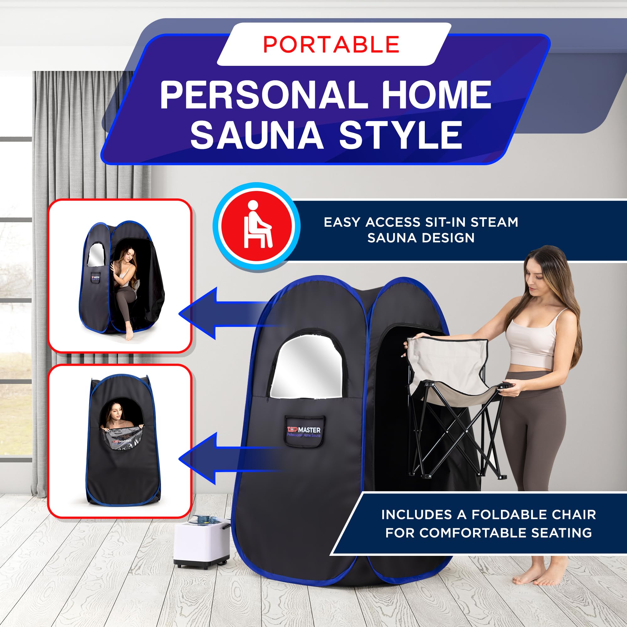 Foldable Portable Steam Sauna Tent for Home - 3L 1100W Steam Generator with Remote Control & Foldable Chair - Indoor Personal Sauna Box for Relaxation, Detox & Weight Loss - Perfect for Spa, Yoga & Home Wellness