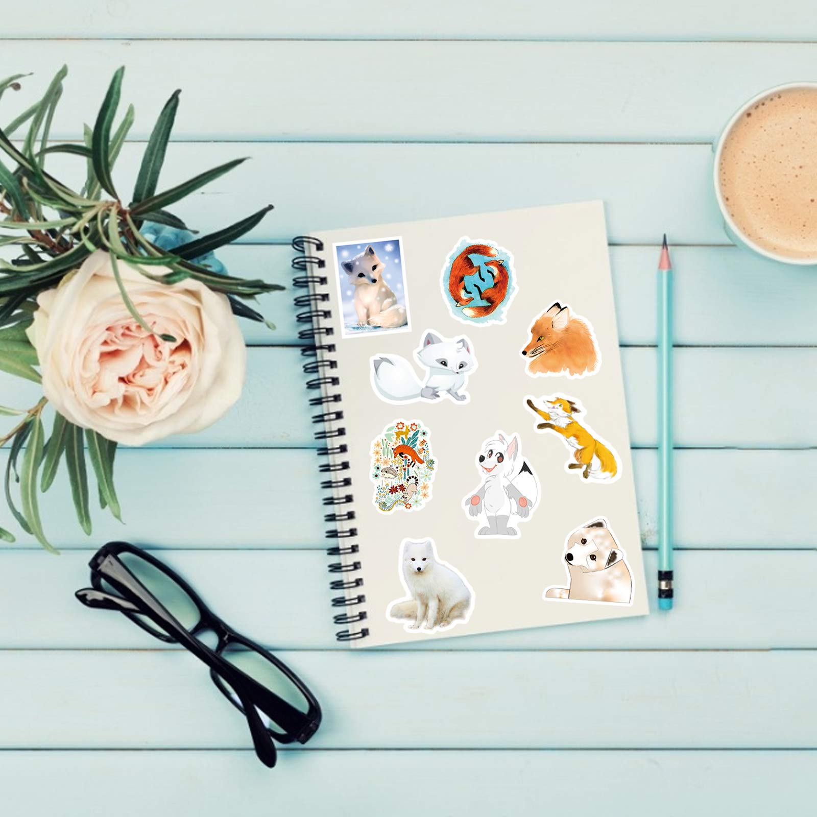 50 PCS Waterproof Vinyl Fox Stickers for Laptop, Skateboard, Water Bottle, Phone, Guitar - Cute Animal Decals for Kids & Adults | Perfect for DIY Crafts, School Projects, and Personalizing Accessories