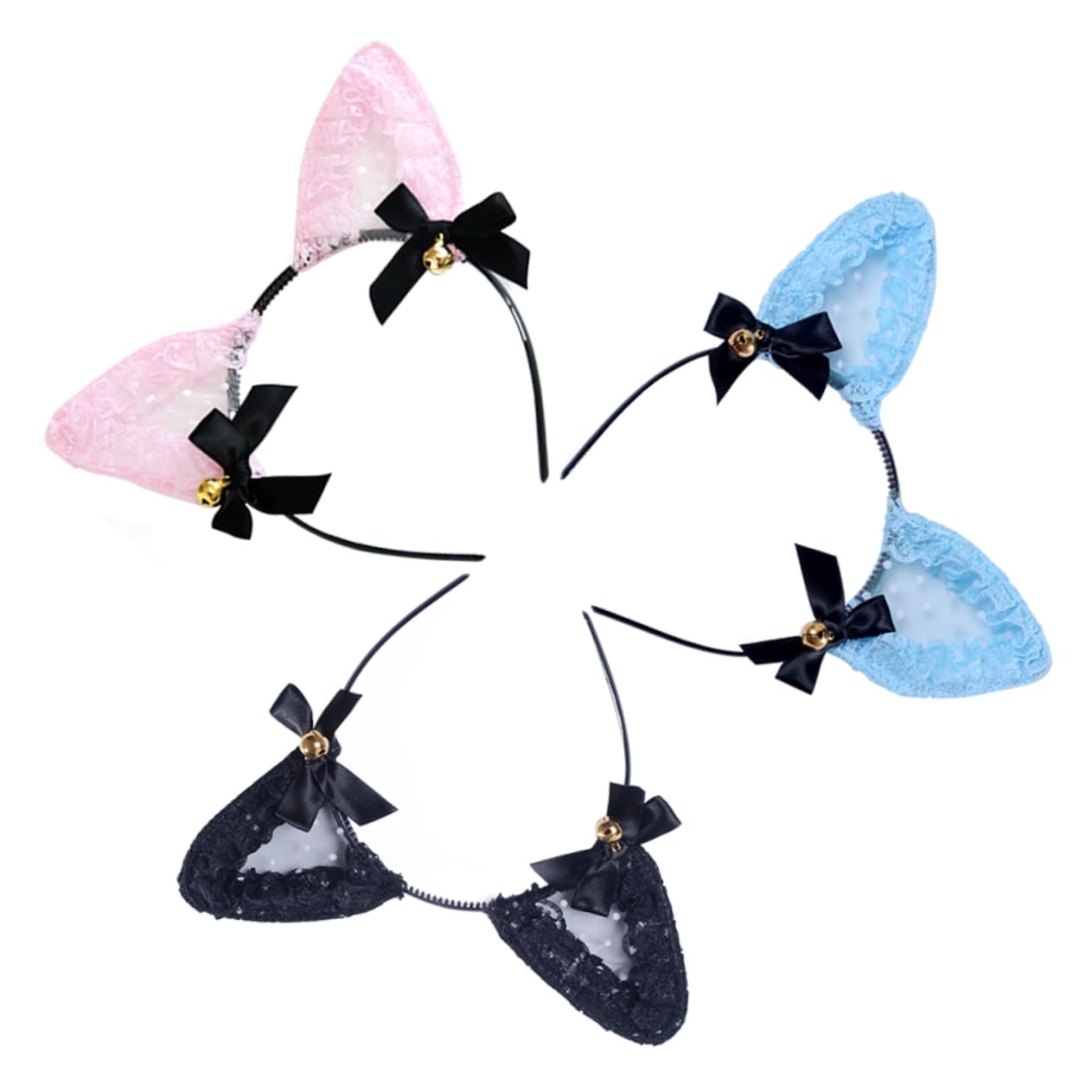 Minkissy 3pcs Cat Ear Lace Headbands for Makeup, Hair Wrapping & Cosplay - Soft Stretchable Hairbands for Women & Girls - Perfect for Salon, Spa, Home Beauty & Costume Parties