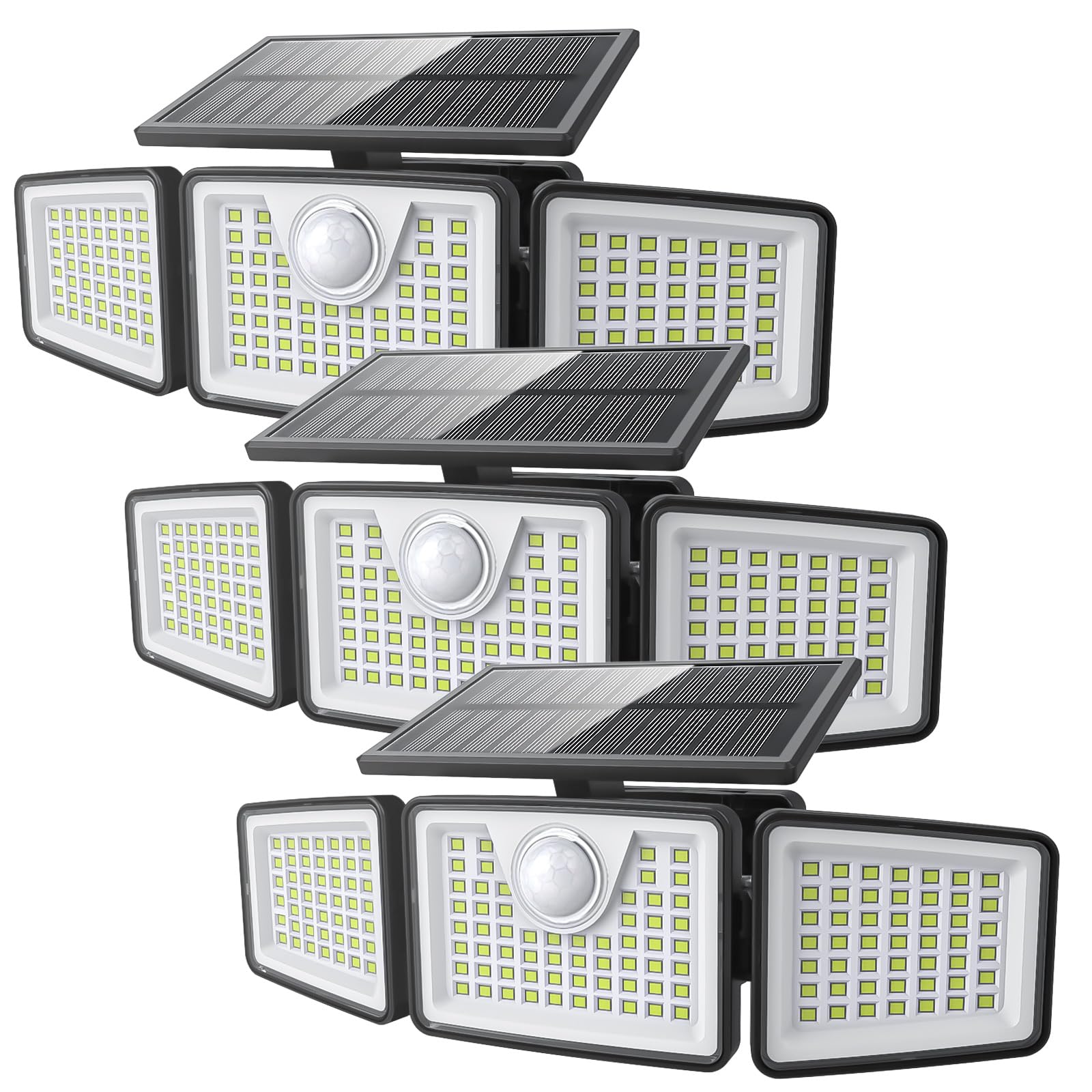 2500LM Solar Powered Outdoor Security Lights with Motion Sensor - 3 Head 355° Wide Angle Waterproof Street & Area Lighting (3 Modes, Black, 3 Pack) - Perfect for Driveway, Garden, Patio & Backyard Safety