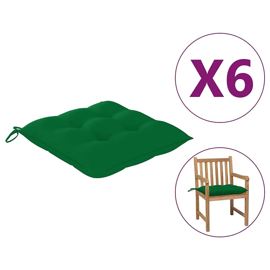 6-Piece Green Chair Cushions Set - 19.7x19.7x2.8 Inch Soft Cotton Fabric Seat Pads for Indoor & Outdoor Use - Thick Comfortable Sofa & Office Chair Cushions with 2 Ties for Secure Fit - Perfect for Patio, Garden, Dining Room & Living Room Furniture