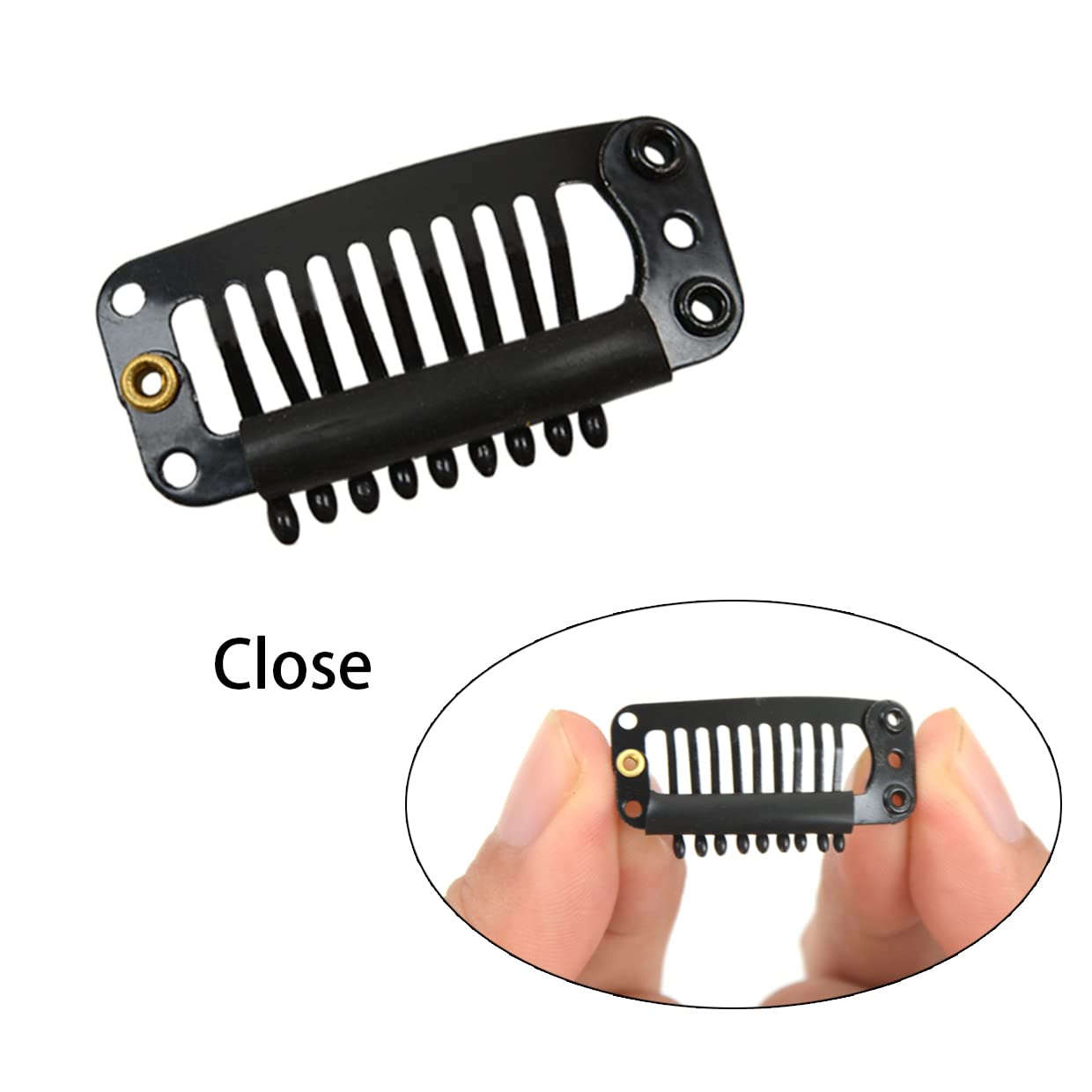50 Pcs 32mm 9-Toothed Metal Snap Hair Extension Clips with Rubber Silicone Back for Wigs, Hairpieces & DIY Styling - Black (Perfect for Cosplay, Daily Wear & Hair Thickening)