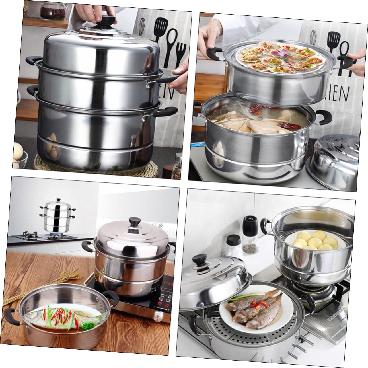 DOITOOL 3-Layer Stainless Steel Steamer Pot - Stackable Steaming Pot for Soup, Vegetables & Seafood | Durable Home Cookware for Healthy Cooking & Meal Prep