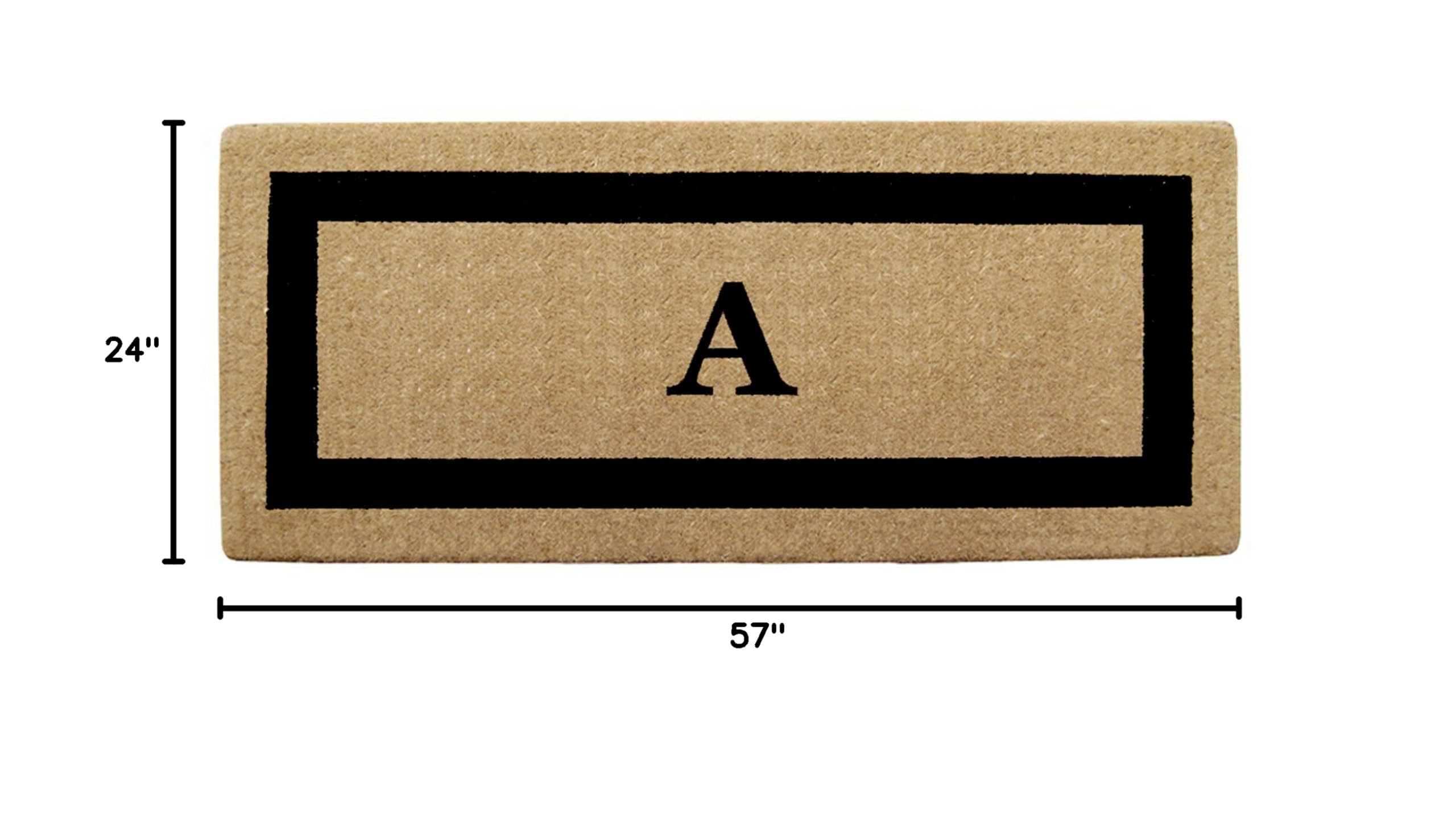 Premium 24x57 Inch Heavy Duty Coco Coir Doormat - Black Single Picture Frame with Monogram, Perfect for Entryway, Patio or Home Decor Gift