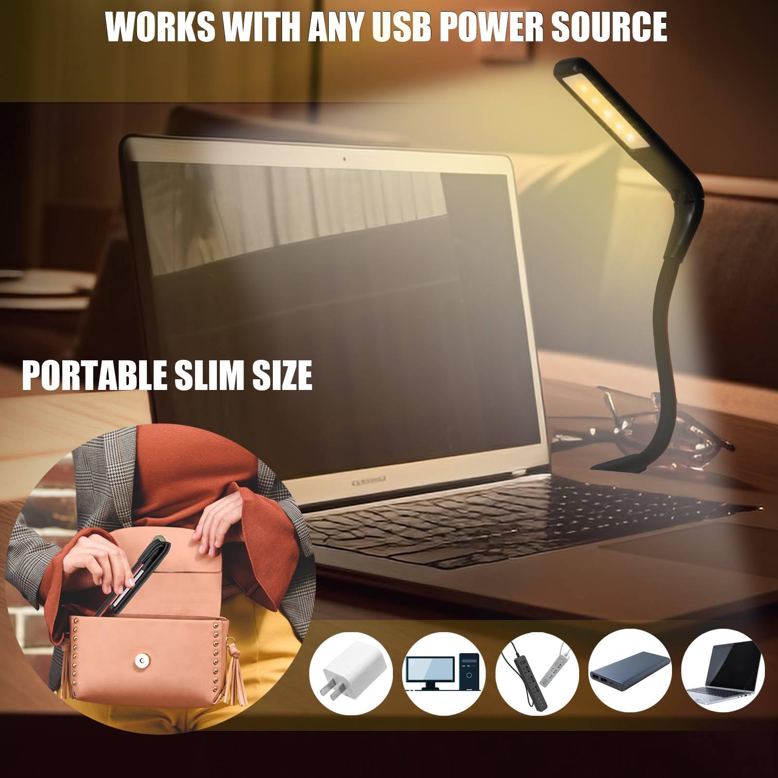 USB LED Light for Laptop - 3 Color Temperature Adjustable, Gesture Sensing, Stepless Dimming Eye-Care Reading Lamp | Flexible Portable USB Light for Keyboard, Camping, Office & Night Reading