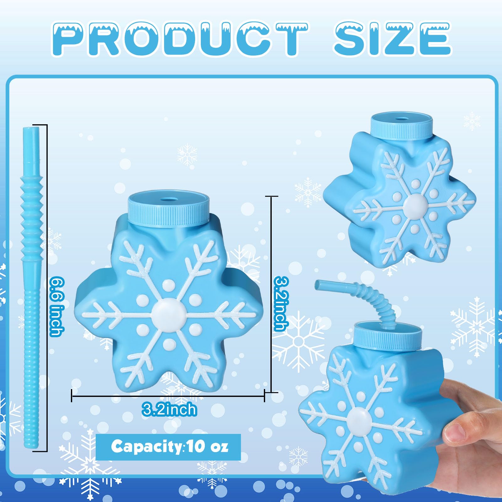 12 Pack Sliner Winter Snowflake Themed Plastic Cups 10oz - Reusable Party Cups with Lids & Straws for Christmas, Winter Birthday, Holiday Celebrations - Perfect for Hot/Cold Drinks at Office Parties, Family Gatherings & Festive Events