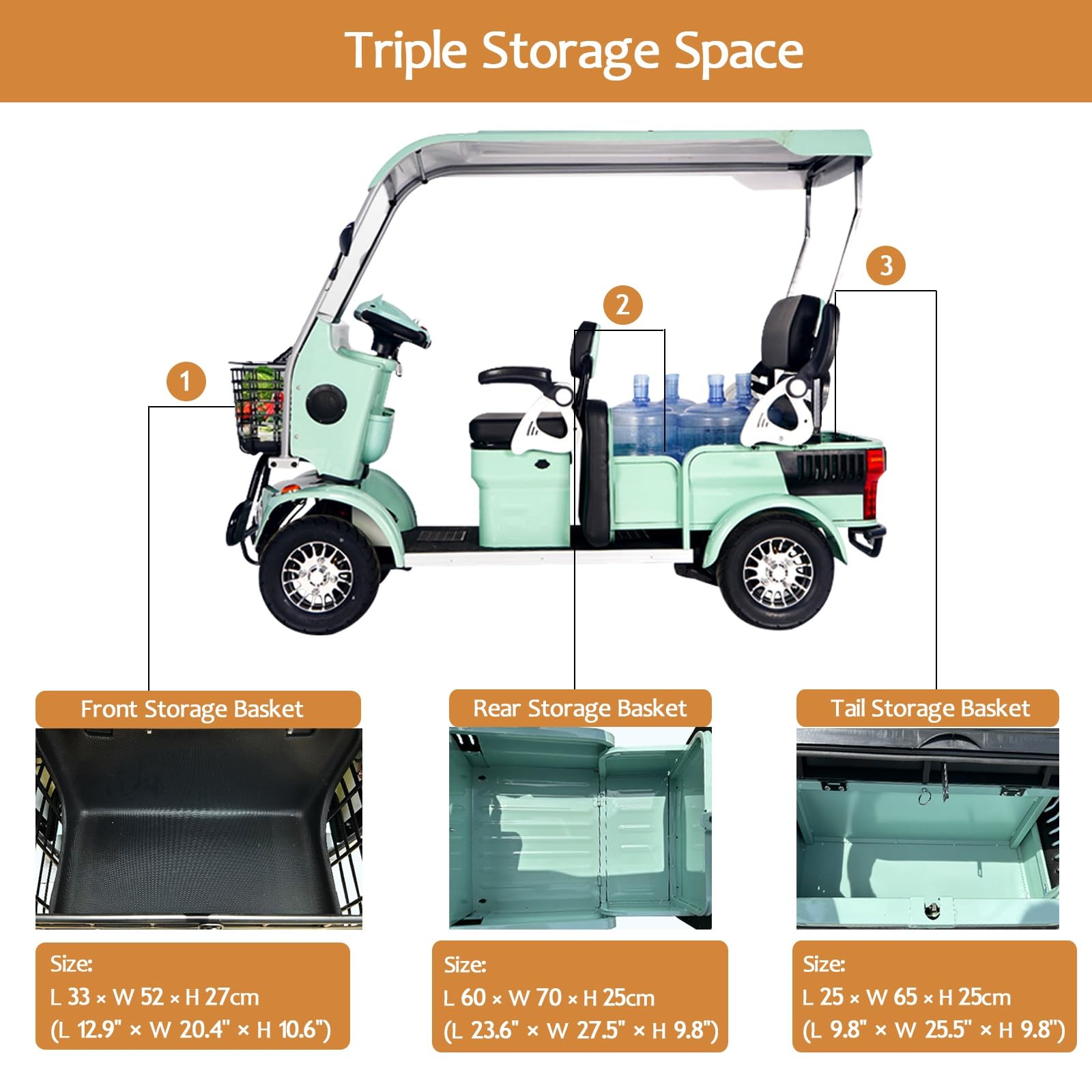 4-Passenger Electric Golf Cart & Scooter - Long Battery Life Mobility Scooter with Triple Storage | Ideal for Seniors, Adults & School Campuses | Perfect for Golf Courses, Retirement Communities & Campus Transportation