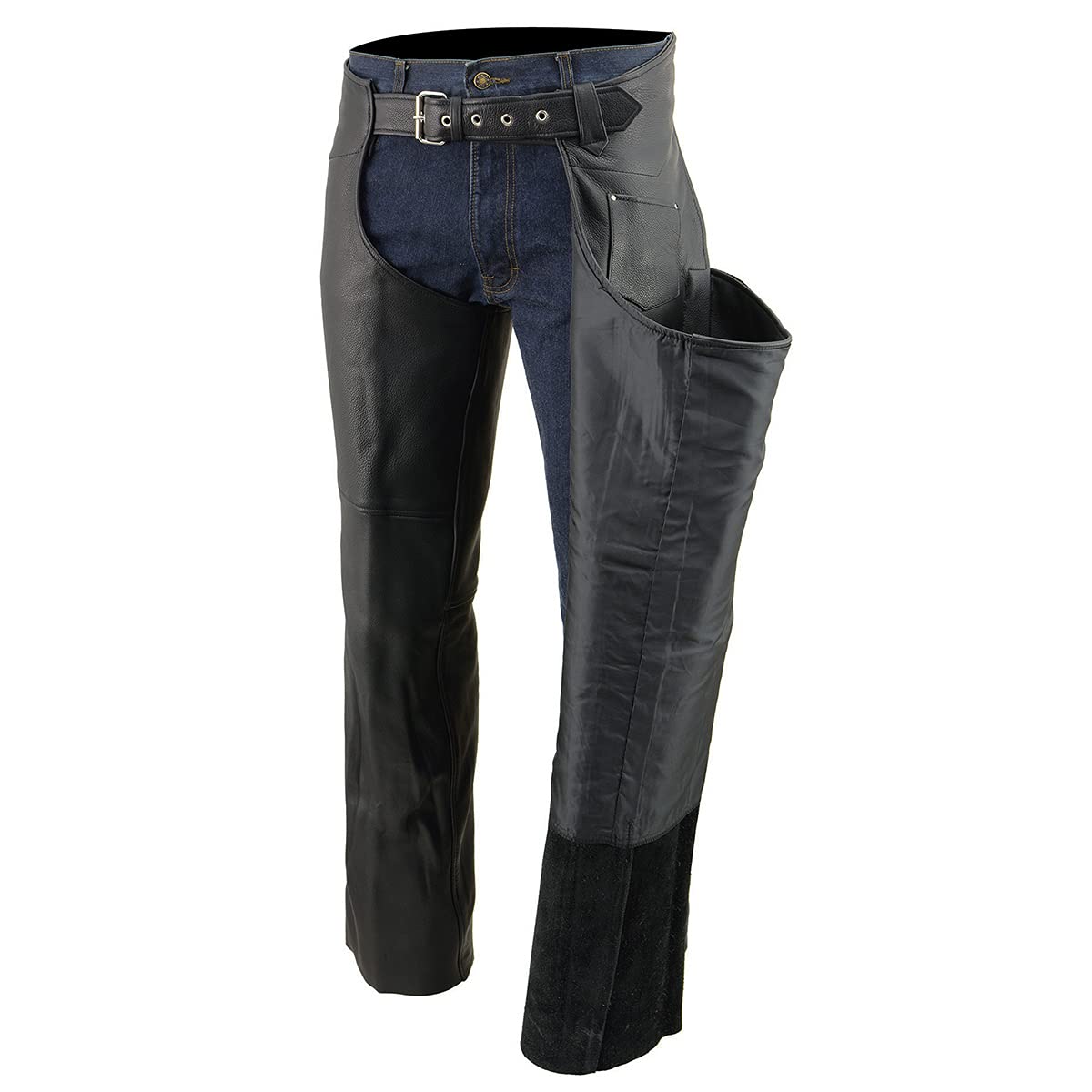 Milwaukee Men's Fully Lined Naked Cowhide Leather Chaps for Motorcycle Riding & Rodeo Events - Durable Biker Gear for Harley Davidson & Outdoor Activities