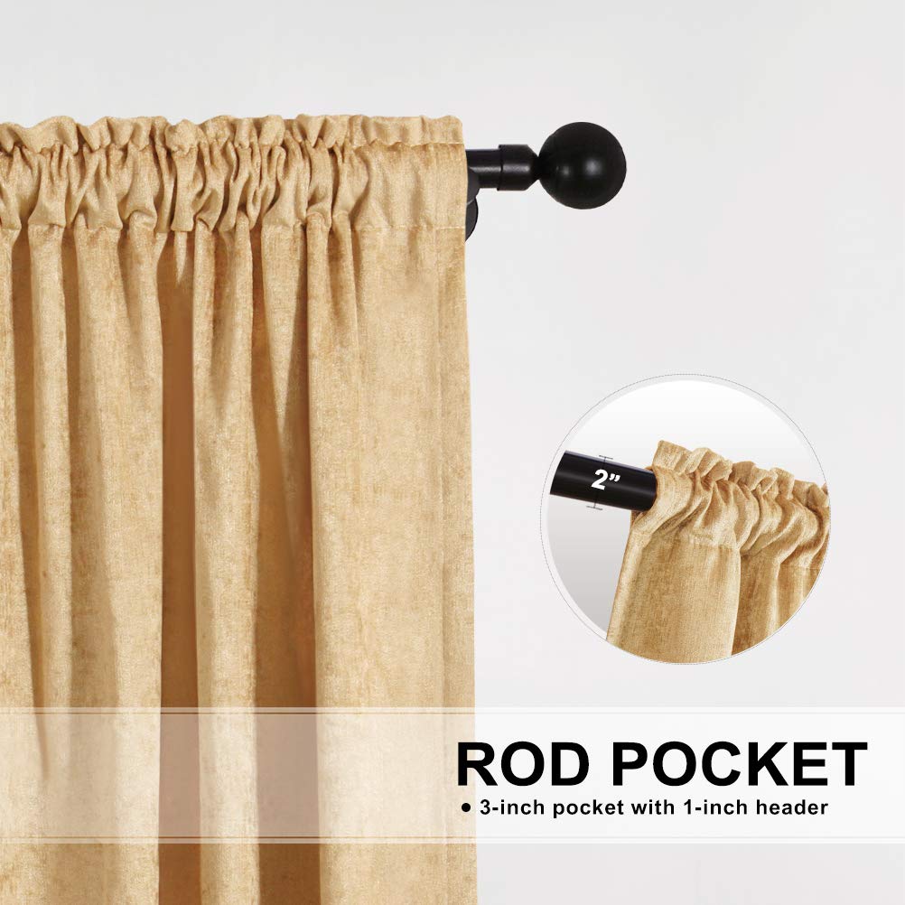 ELKCA Luxury Double-Sided Chenille Window Curtains - Gold Room Drapes for Living Room & Bedroom, Rod Pocket Design, 52x96 Inches (2 Panels) - Perfect for Home Decor, Privacy & Light Control