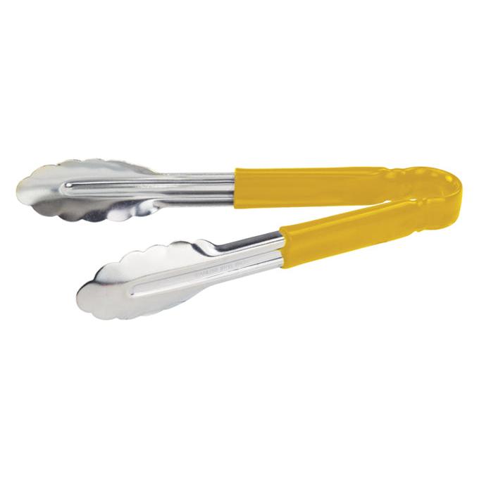 Winco 9-Inch Utility Tongs for Cold Food - Yellow Handle UT 9HP Y - Perfect for Salad, BBQ, Buffet & Catering Use
