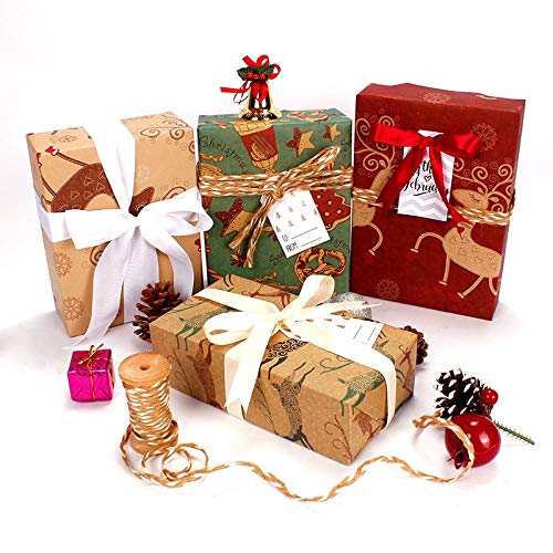 9-Piece Kraft Gift Wrapping Paper Roll Set - 50x70cm Christmas Birthday Holiday Wrapping Paper for Kids, DIY Crafts, Party Decorations & Present Wrapping - Perfect for Christmas Gifts, Birthday Presents, and Home Decor Projects