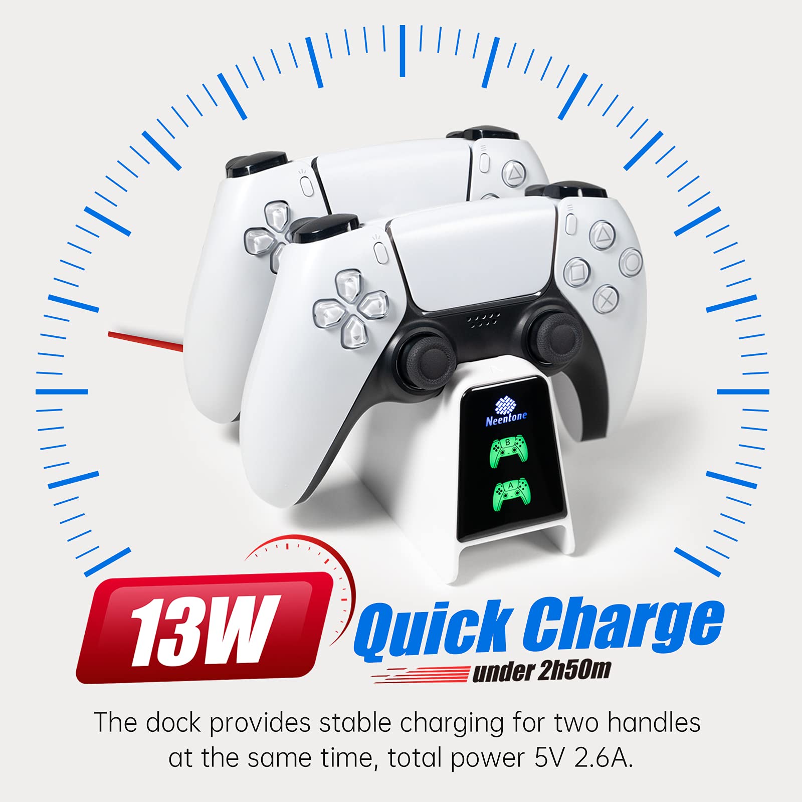 PS5 Controller Charging Station - DualSense Charger Dock for 2 Controllers with Easy Clip & Charge Design | Fast Charging PS5 Accessories | Perfect for Gaming Setup & Multiplayer Sessions