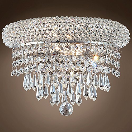 Bagel Design 12-Inch Chrome Wall Sconce with Clear European Crystals - 2-Light Fixture for Elegant Home & Hotel Lighting