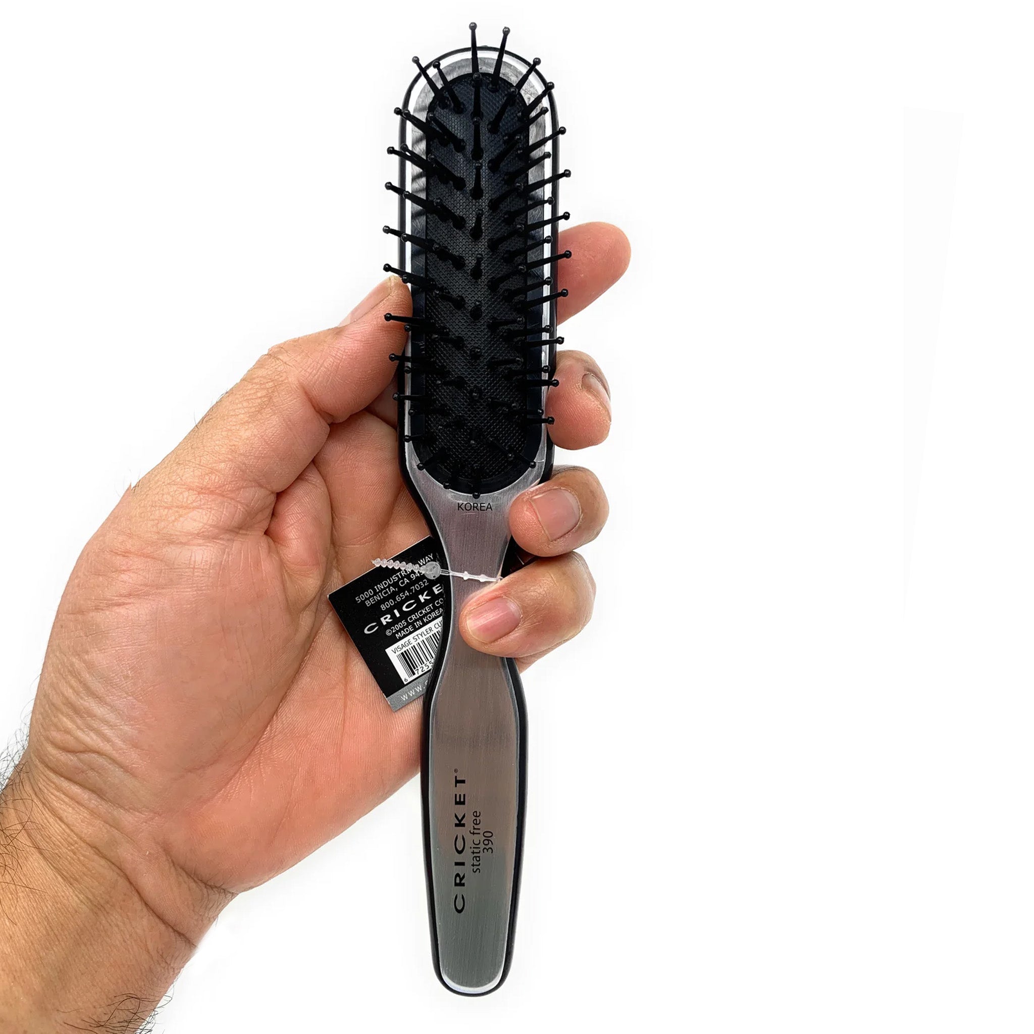 Static-Free Sculpting Cushioned Hair Brush for Men & Women - Cricket Visage #390 (Silver/Black) | Perfect for Styling, Detangling & Smoothing Hair at Home or Salon