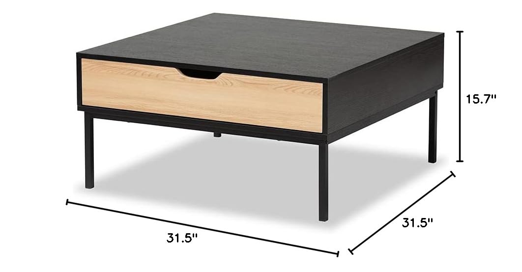 Baxton Studio Haben Modern Two-Tone Oak Coffee Table - Brown & Black Wood Finish for Living Room, Lounge & Office Decor